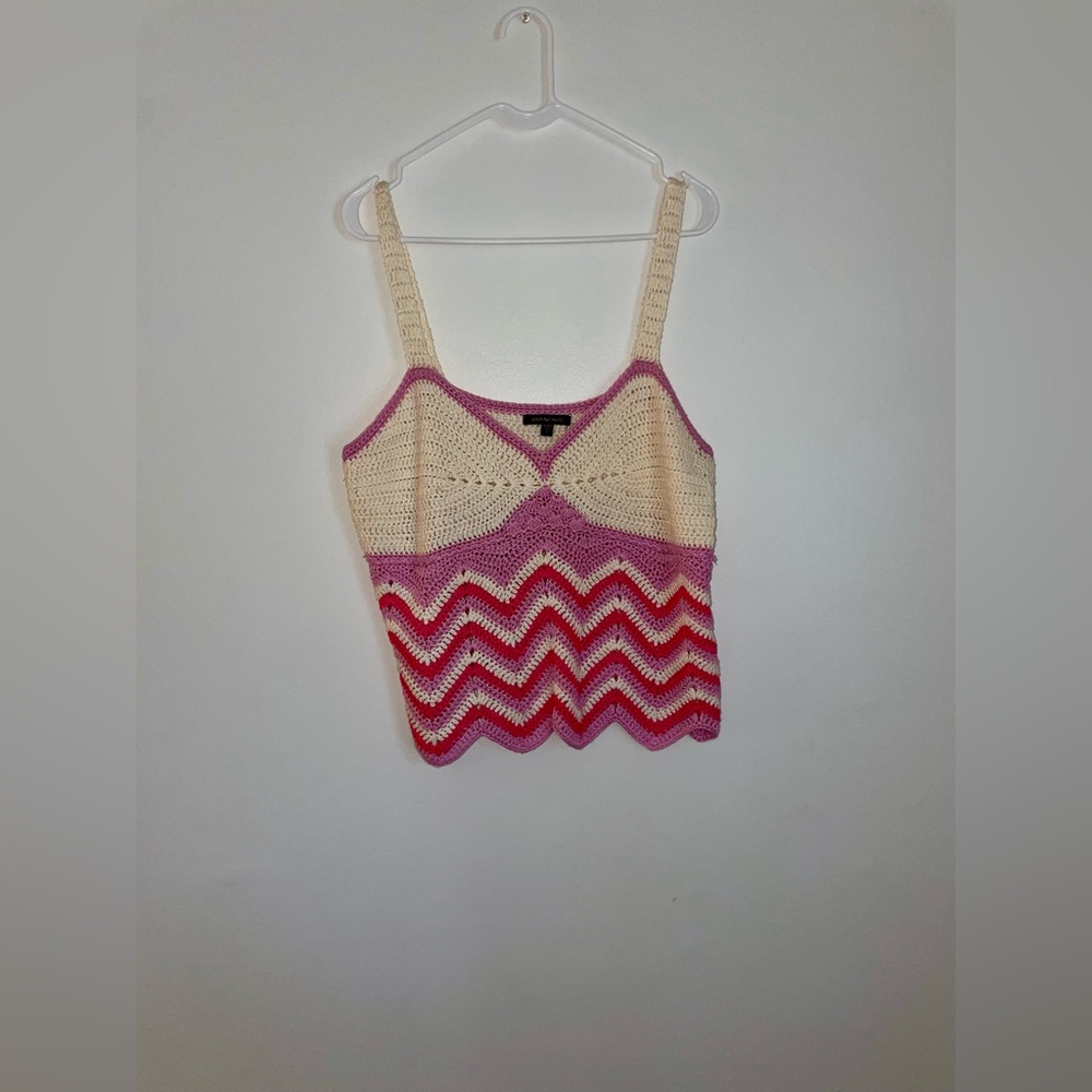 Skies Are Blue crochet pink, red and cream  Women's Tank Top - Large